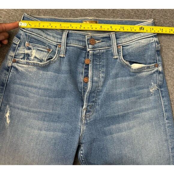 Mother Tomcat Distressed Cropped Jeans Sz 27 Button Fly Play Like a Pirate Wash - Picture 3 of 9
